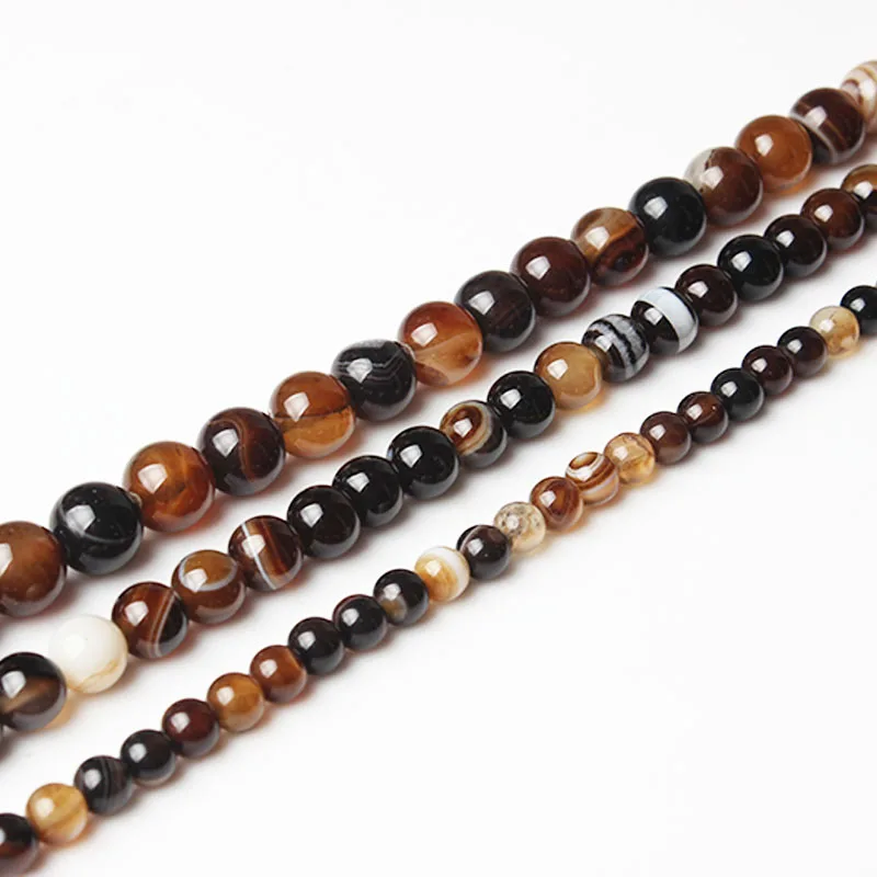

LanLi 4/6/8/10/12mm Coffee Stripe Agates beads fashion Natural stones scattered beads DIY Bracelet neckace Accessories