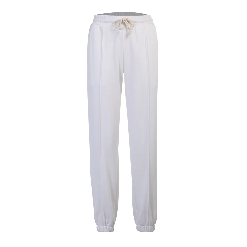 

AIIOU Women's Autumn Cotton Trousers White Solid Sweatpants High Waist Full Length Pants Fashion Female High Street Trousers