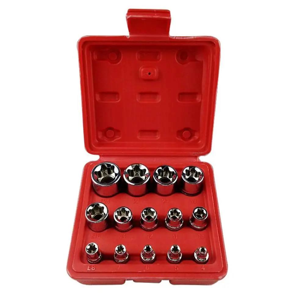 

2020 New 14Pcs/set Female E Type Bit Sockets Wrench Head E4 - E24 1/4" 3/8" Torx Star Sleeve Set Auto Repair Hand Tools