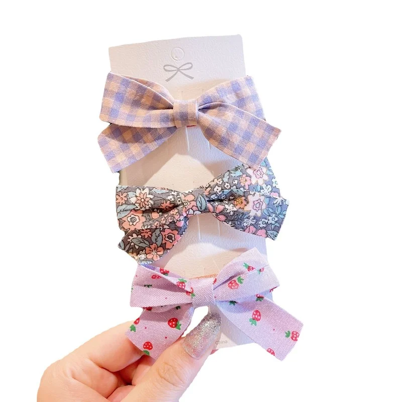 

3 Pcs/set Cotton Linen Plaid Printed Bowknot Hair Clips For Cute Girls Barrettes Safty Hairpins Headwear Kids Hair Accessories