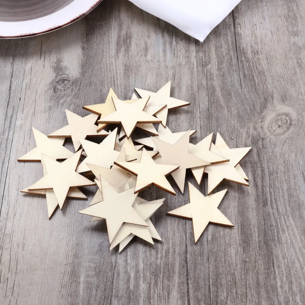 

10-100mm DIY Disc Wooden Star Shapes Craft Blank Natural Unfinished Cutout Shape Wooden Star Christmas, Wedding, Guestbook