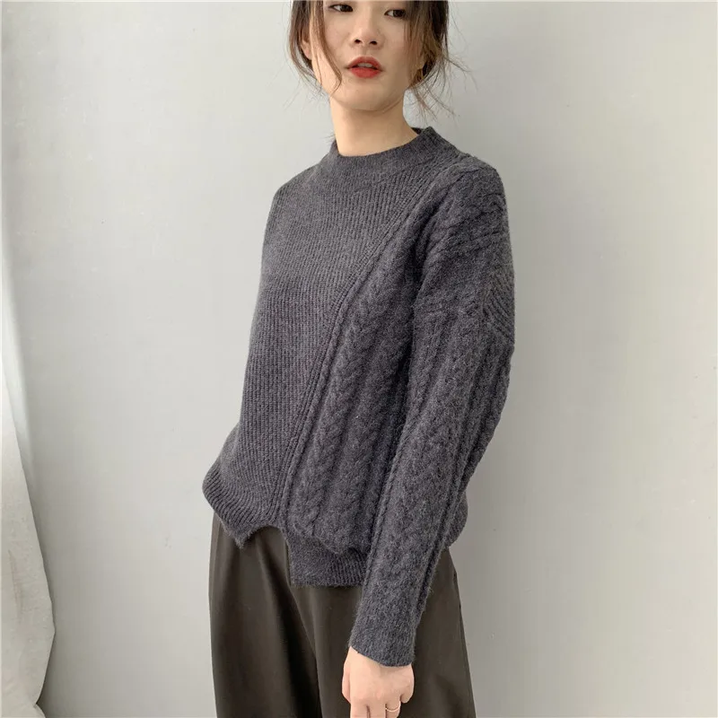 Женский свитер с длинными рукавами Свободный Асимметричный пуловер в Корейском