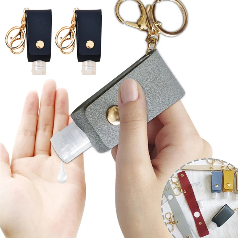 

Portable Hand Sanitizer Bottle Detachable Leather Sheath Keychain Creative Reusable Empty Bottle Keyring Golden Chain Key Holder
