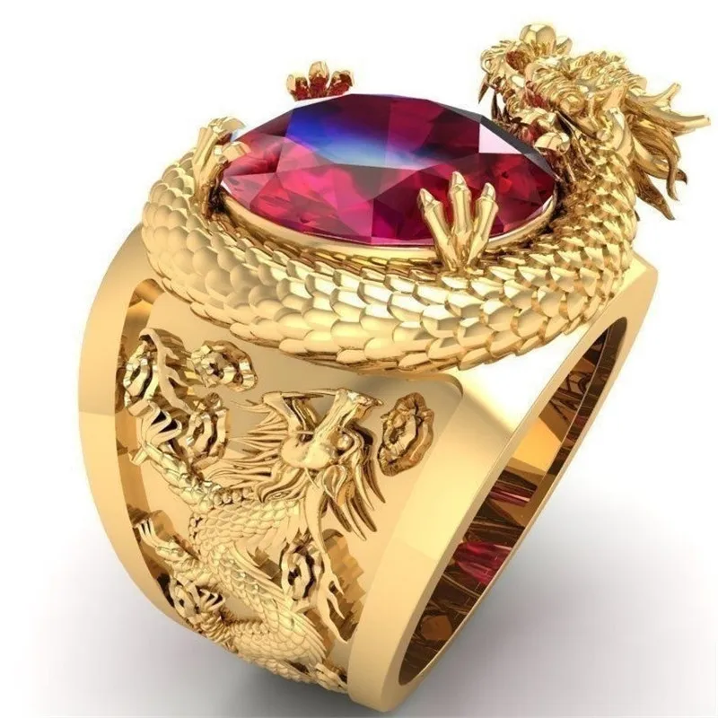 

Domineering Carved Dragon Ring for Men 3D Three-dimensional European and American Style Ring Fashion Jewelry on Party