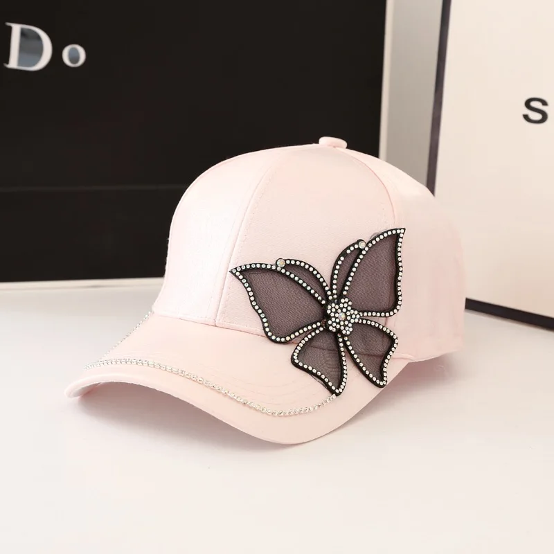 new arrival  spring summer lady baseball cap bling bling cute butterfly cap soft cotton UV protection outdoor sun hat