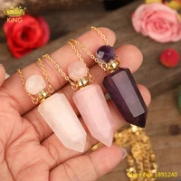 faceted roses ametysts quartz point pendant necklace for women white jades perfume bottle essential oil vials jewelry findings