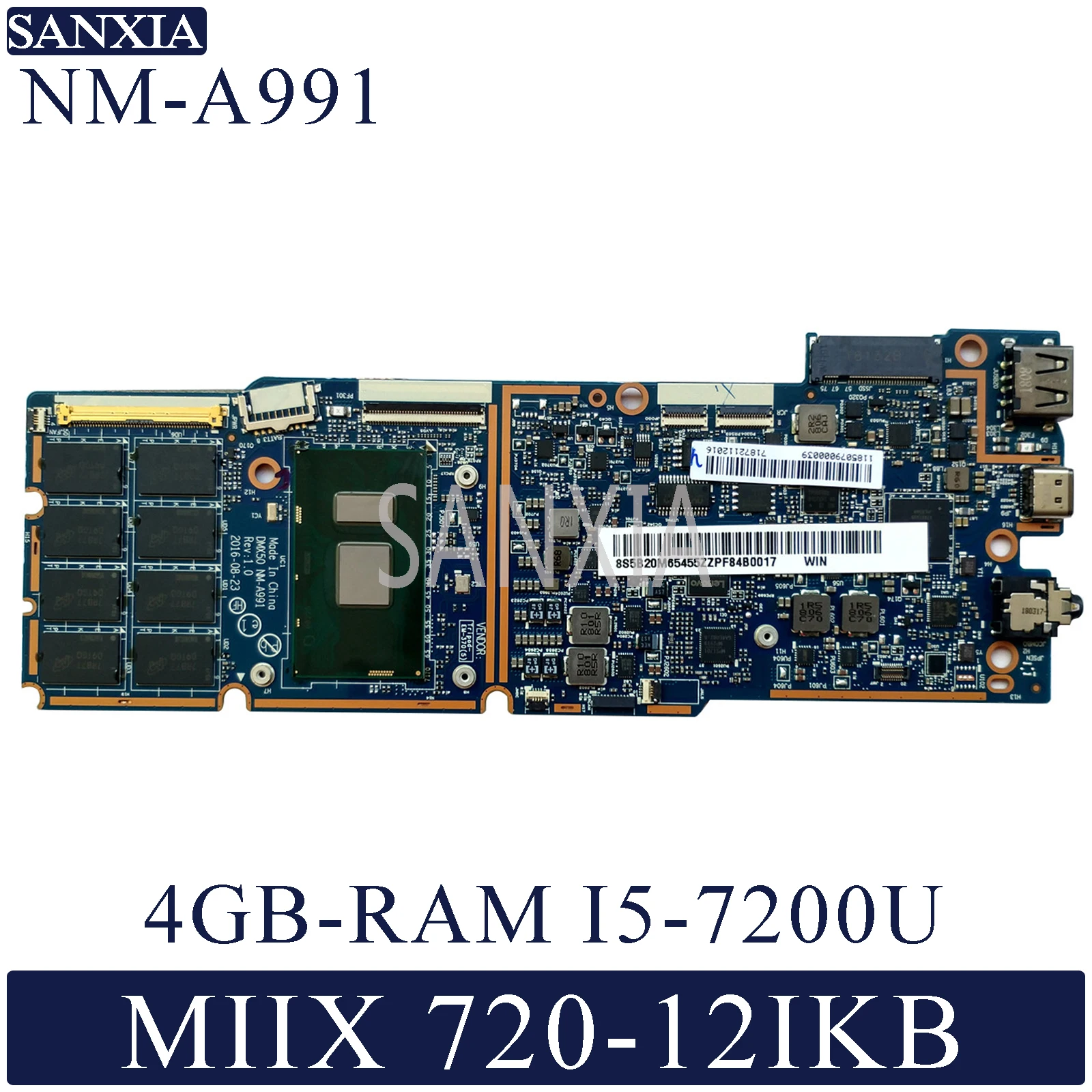 

KEFU NM-A991 Laptop motherboard for Lenovo MIIX 720-12IKB original mainboard 4G-RAM I5-7200U