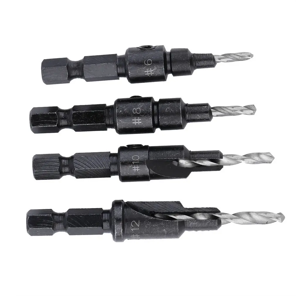 

4PCS 1/4 HEX QUICK CHANGE SHANK COUNTERSINK TAPERED DRILLS BITS CONE REAMING DRILL BIT SET WOOD WOODWORKING TOOLS Hot Sale
