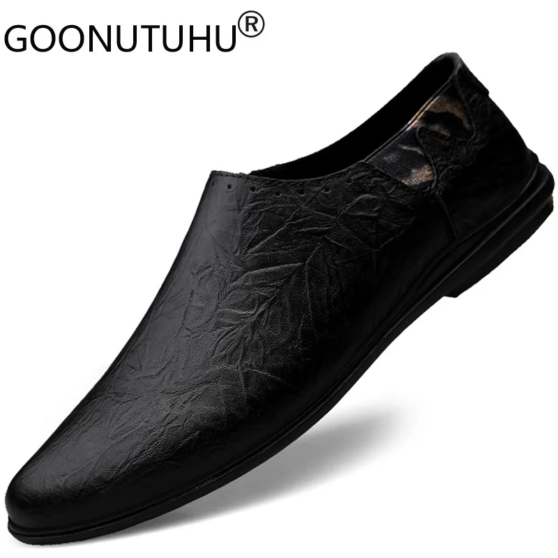 

Fashion Men's Shoes Casual Genuine Leather Cowhide Loafers Man Brown Black Slip On Shoe Male Flat Driving Shoes For Men Hot Sale