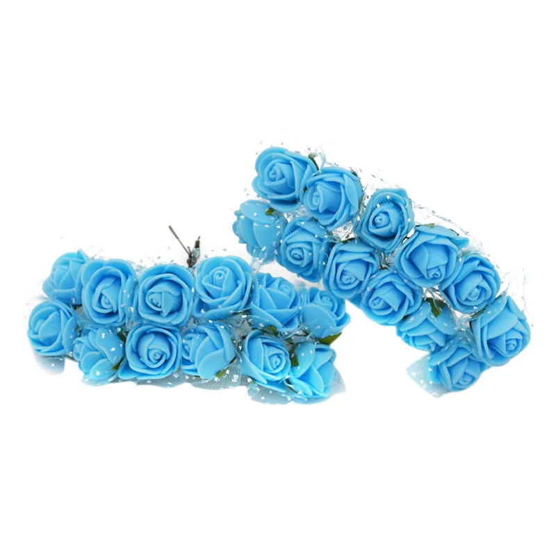 Silk blue 72/144 шт 2 см мини ПЭ пена Роза ручной работы Искусственные цветы Домашнее свадебное украшение автомобиля DIY Скрапбукинг венок искусственный цветок - Цвет: Silk blue
