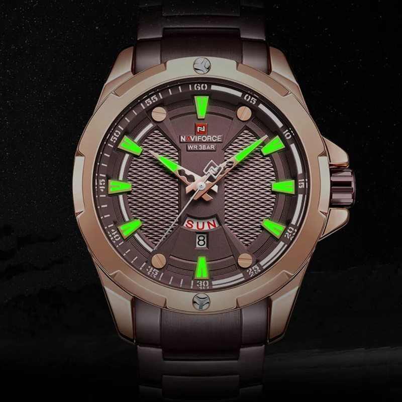 Часы naviforce мужские s Роскошные коричневые мужские часы из нержавеющей стали светящиеся указки мужские часы водонепроницаемый дизайн креативный