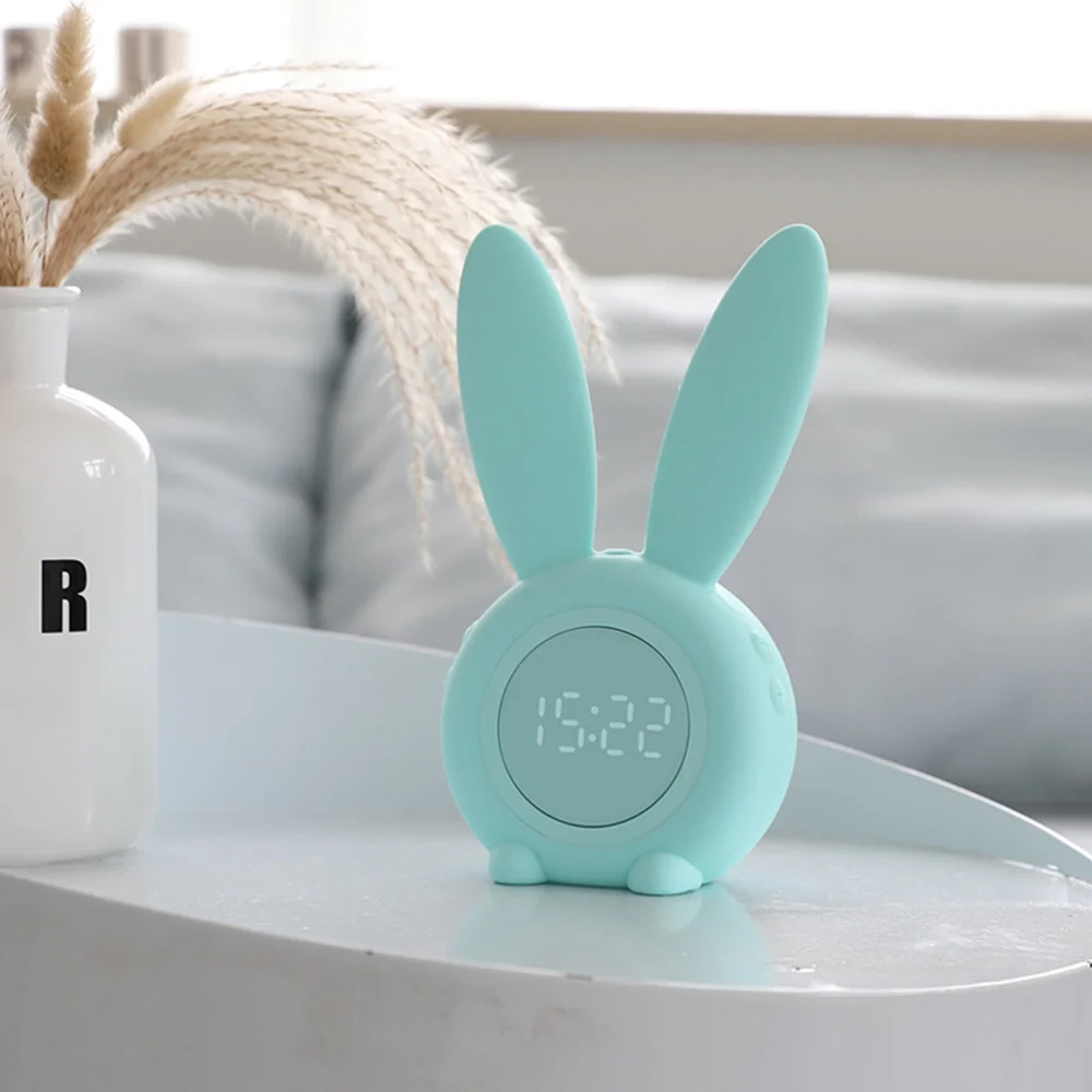

Alarm Clock Small Desktop Clock Rabbit Ear Style LED Night Light Alarm Clock Magnetic Hanging Clock with USB Rechargable