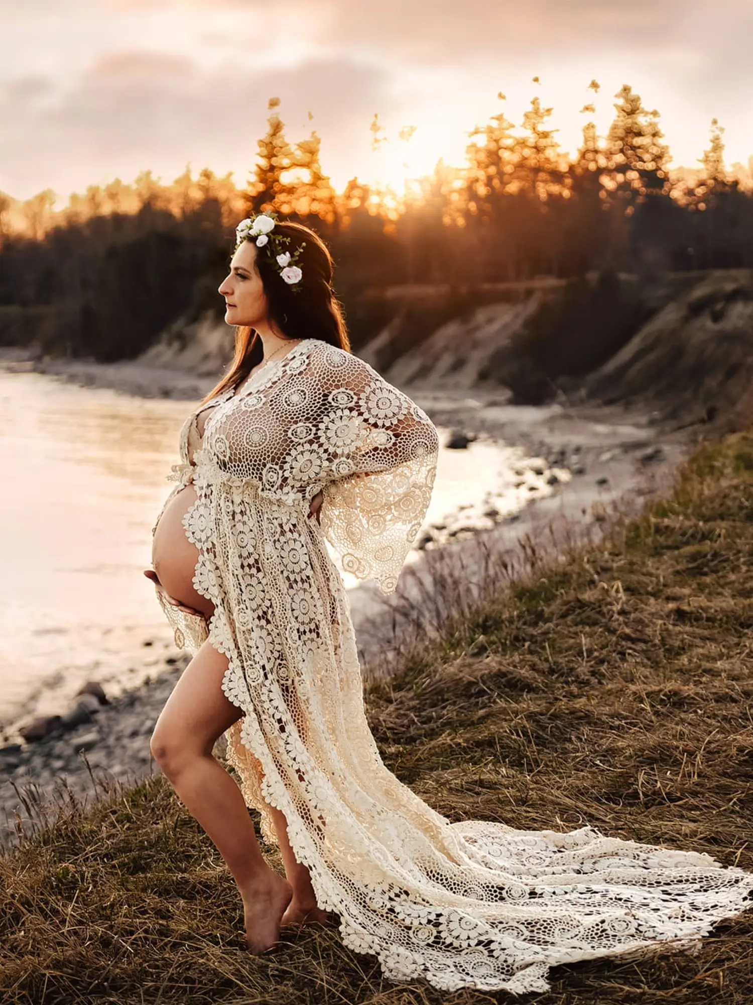 Photo Shoot Boho Maternity Dress Vintage Soft Cotton Pregnant Embroidery Party Robe Maxi Gown Photography Prop Baby Shower Gift enlarge