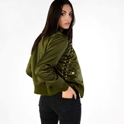 Куртка-бомбер женская на шнуровке осень/зиму Y1081 | Женская одежда