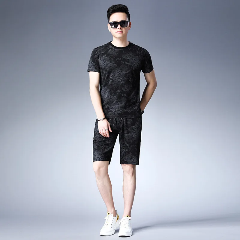 Мужской летний спортивный костюм с принтом животных толстовка коротким рукавом