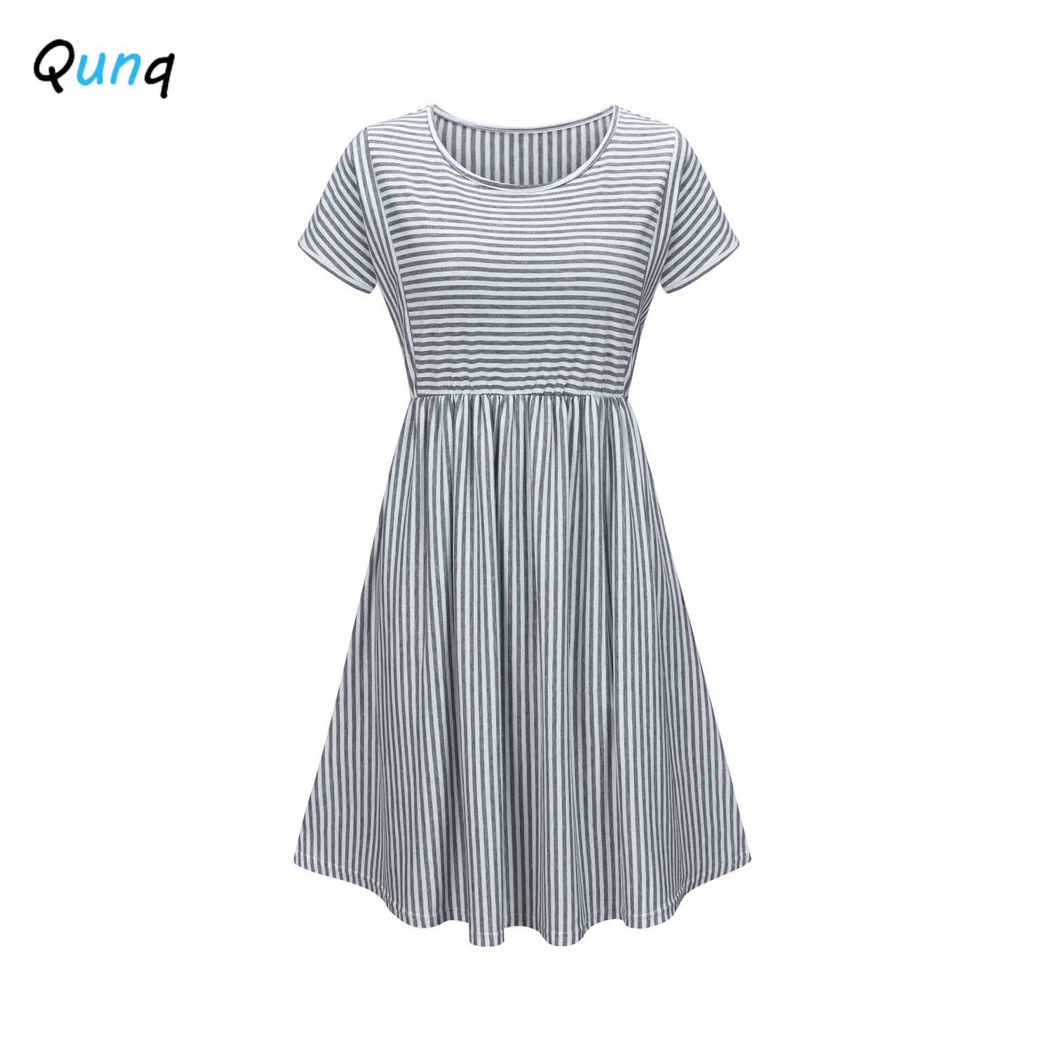 

Qunq Summer Maternity Dress 2021 New Casual Striped Dresses for Pregnant Woman O-neck A-line Pregnancy Clothes Embarazadas