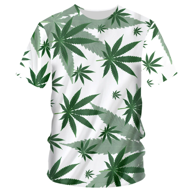 

2021 3D natural weeds, fresh green leaves, colorful round neck tops, T-shirts, breathable and quick-drying
