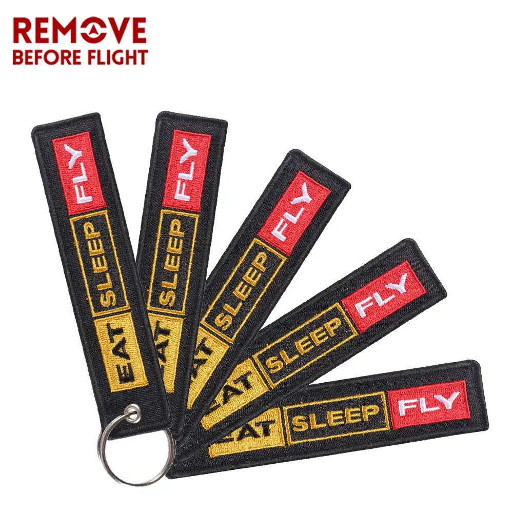

5PCS EAT SLEEP FLY Keychain For Motorcycles And Cars Embroidery OEM Key Chain Fashion Keyring Key Tags брелок для ключей