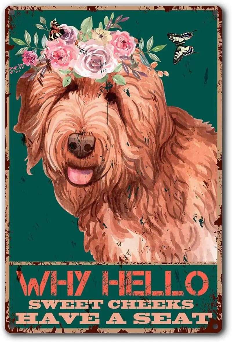 

Funny Bathroom Quote Metal Wall Decor - Vintage Why Hello Sweet Cheeks Have A Seat Dog for Office/Home/Classroom Bathroom Deco