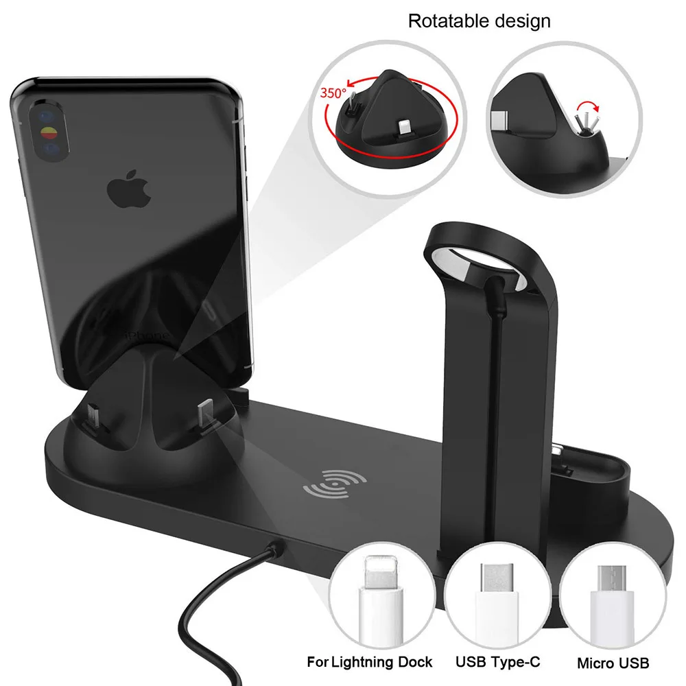 Беспроводное зарядное устройство 4 в 1 для iPhone 11 8 XS XR Apple Watch Airpods Pro 10 Вт док станция