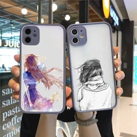 beautiful girl with long hair phone case for iphone 13 12 11 mini pro xr xs max 7 8 plus x matte transparent gray back cover