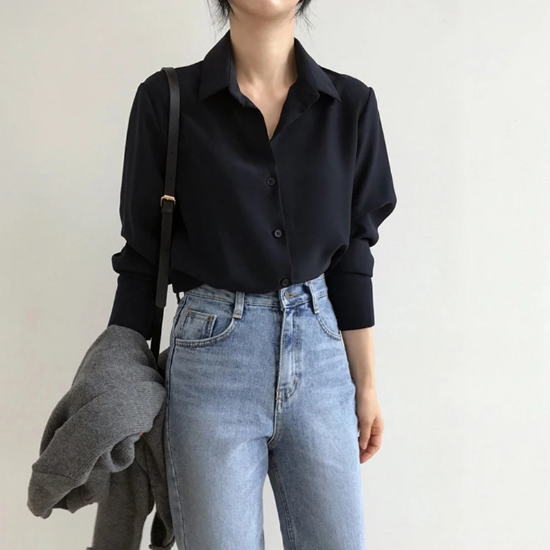 Рубашка Sungtin Женская Офисная с длинным рукавом Повседневная Блузка в Корейском