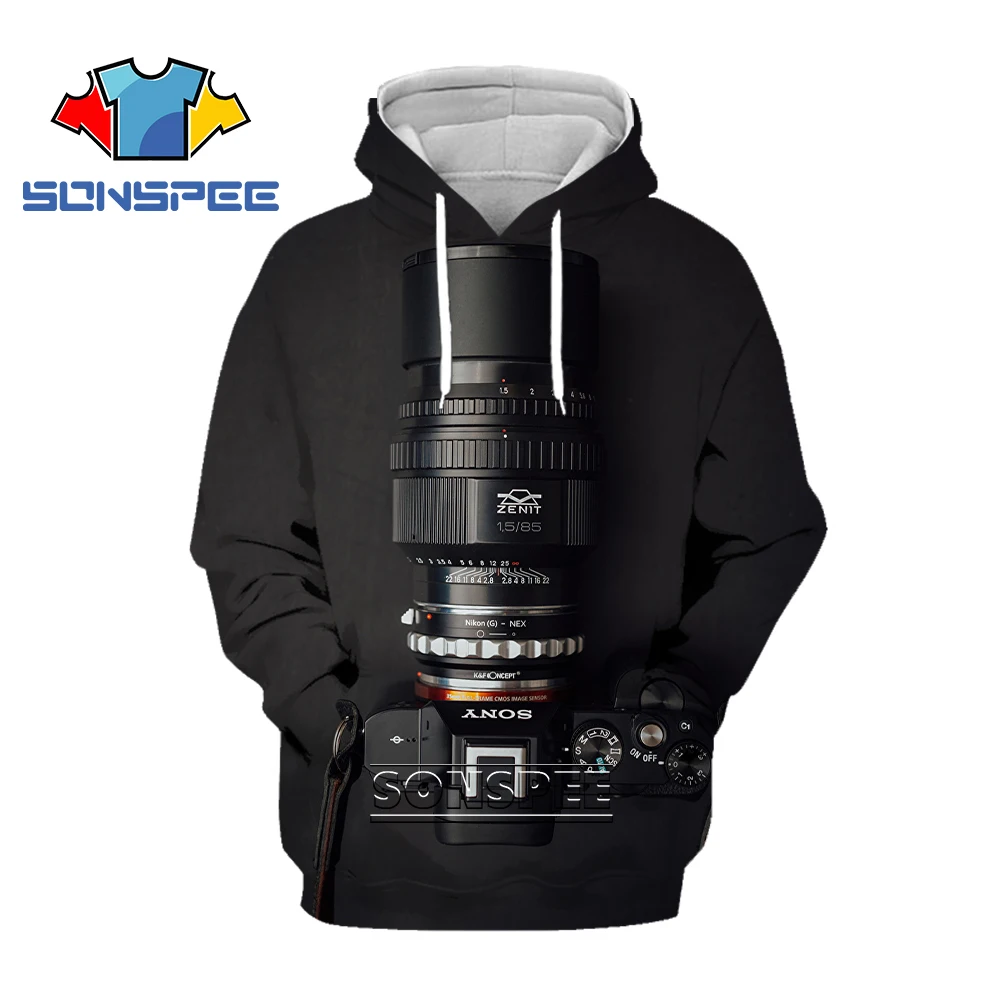 

SONSPEE New 3D Print Camera Hoodie Punk Photographer Hoodies Men Women Movement Hip Hop Plus size Fashion Harajuku Hooded Jacket