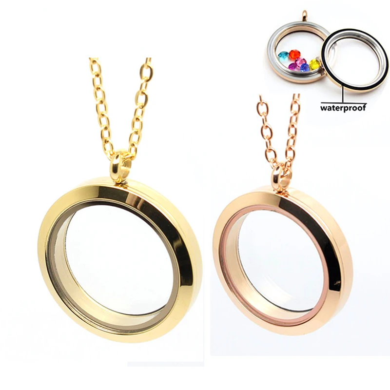 Поворот 30 мм, розовое золото/золото, нержавеющая сталь 316L, гладкий плавающий кулон с фото с ожерельем