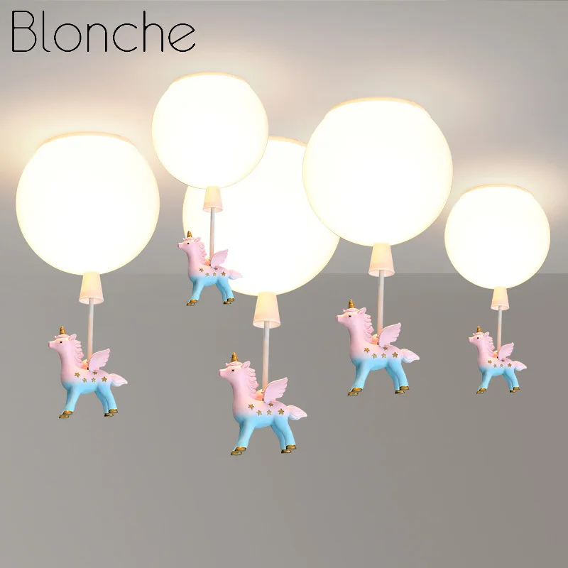 Nordic Balloon Ceiling Light Cartoon Pony Warm Children's Room LED Chandelier Dining Room Home Bedroom Decoration Ceiling Lamp