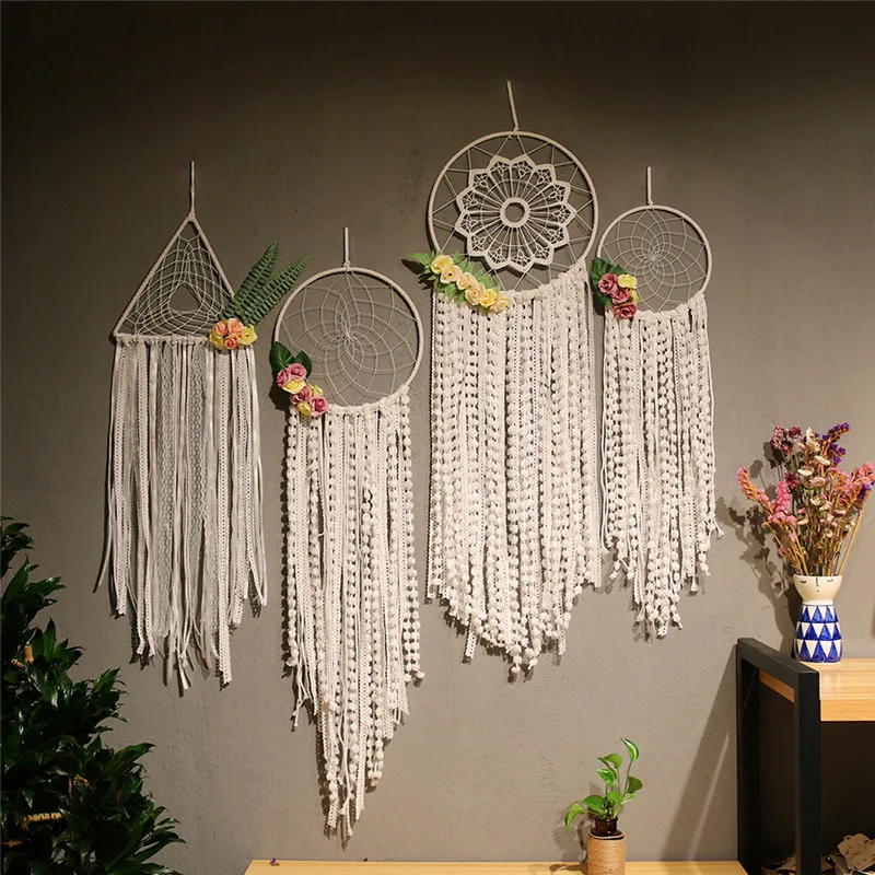 

Nordic Style Dream Catcher White Ribbon Home Decoration Long Tassel Ornament Kid Girl Children Gift Wall Hanging Room Pendant
