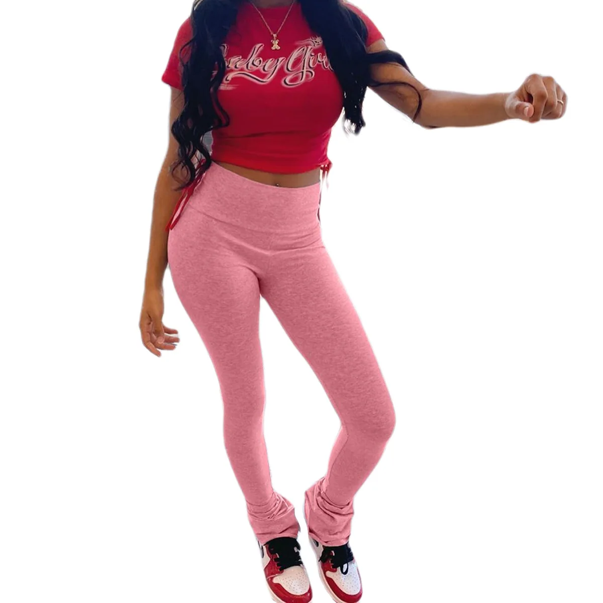 

Women High Waist Stacked Flared Pants Fashion Solid Color Pants for Women Ladies