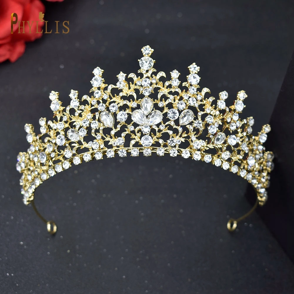 Женский свадебный головной убор A110 золотистый с кристаллами Корона невесты