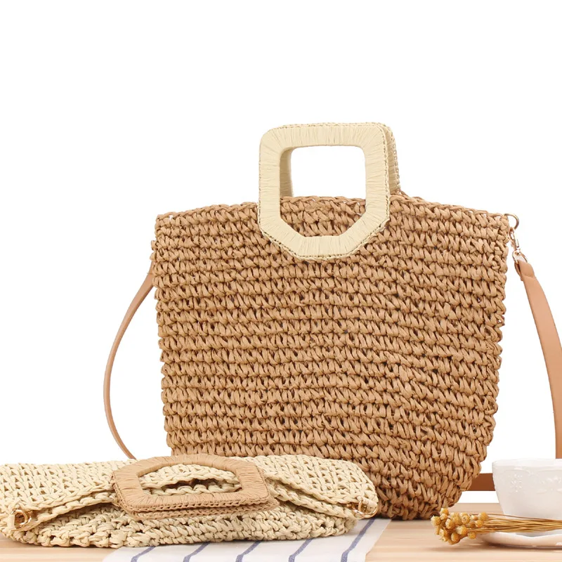

Casual Large Capacity Straw Women Handbags Handmade Straw Shoulder Bag Women Paper Rope Woven Women's Bag Summer Beach Lady Tote