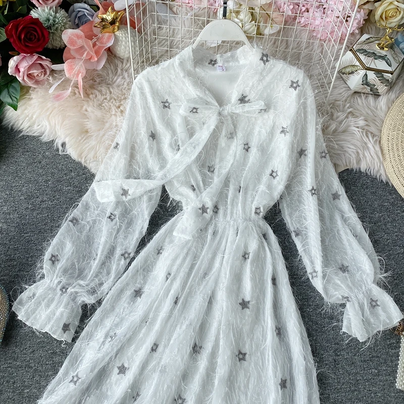 2020 Новая модная женская одежда с бантом до середины икры зимнее платье | Женская