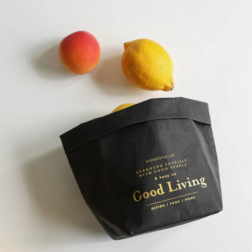 Черная моющаяся сумка для хранения из крафт бумаги серый складной цветочный