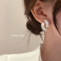 korean fashion simple personalized geometric net red temperament design diamond c shaped cross earrings girls