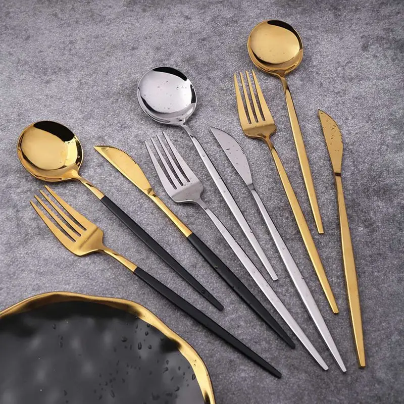 

4Pcs/Set Black Gold Cutlery Set Stainless Steel Dinnerware Silverware Flatware Set Dinner Knife Fork Spoon