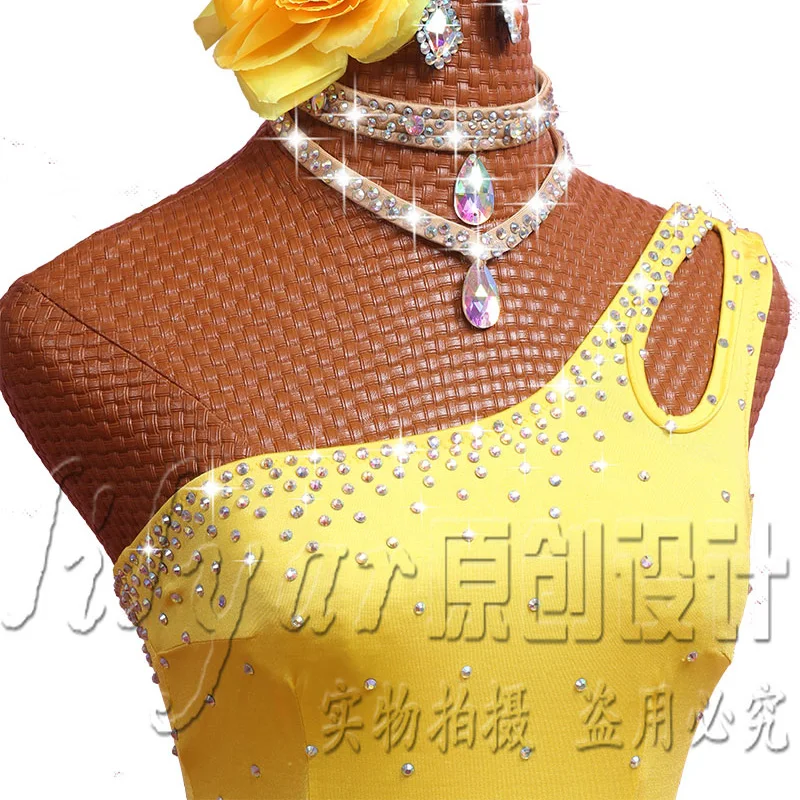 New Latin Dance Dress Competition Dress Costumes Skirt Performing Dress Adult Customize Children Light yellow Fishbone Skirtess