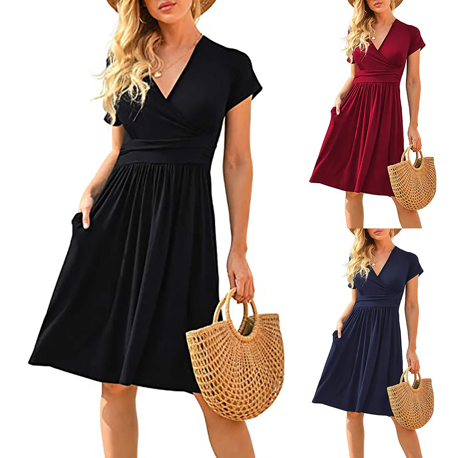 

Bohemian Floral V-Neck Dresses Summer Women Casual Short Sleeve Midi Sundress Robe Short Party Dress FashionBoho Beach Dresses
