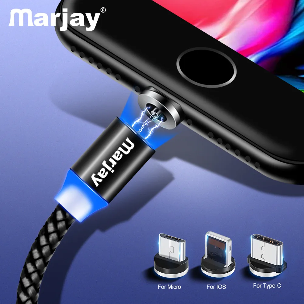 Marjay Магнитный зарядный кабель светодиодный Micro usb type C Магнитный usb зарядный кабель для iphone X 7 8 6 Xs Max XR samsung S9 зарядное устройство