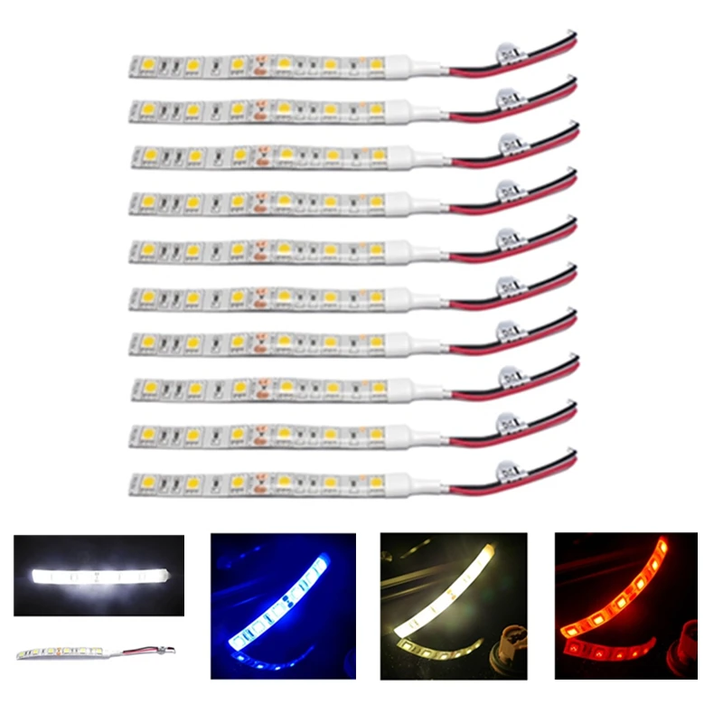

Ленты Светодиодные белые, 10 шт., 10 см, 6 светодиодов, водонепроницаемые, 5050 SMD, 12 В постоянного тока, для мебели, полок, шкафов, автомобиля, мото, ...