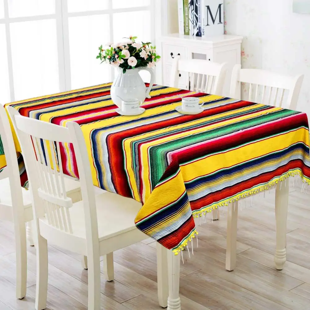 OurWarm Новый мексиканский вечерние Serape хлопковая скатерть 210x150 см для вечеринки в