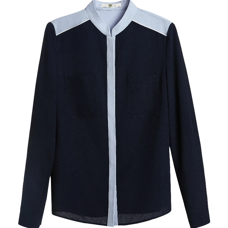 

Women's Shirt 20 Spring and Autumn New Design Sense Non-mainstream Western Style Stand Collar Chiffon Loose Long Sleeve Shirt