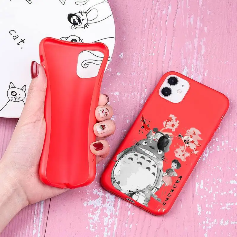 

Kawaii Comic Totoro Phone Cases For Iphone 6 6s 7 8 Plus XR X XS XSmax 11 12 Pro Mini Max Candy Red Silicone Cover