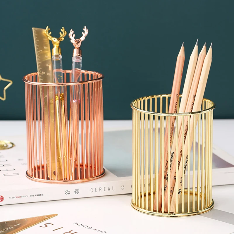 

Nordic Golden Iron Art Pen Holder Makeup Pen Foundation Brush Desktop Office Stationery Storage Tube