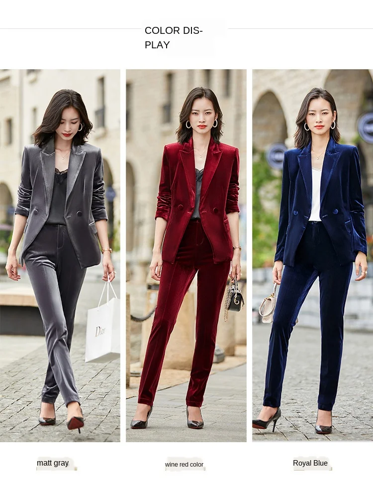 Женский офисный зимний бархатный блейзер комплект из 2 предметов бордовая