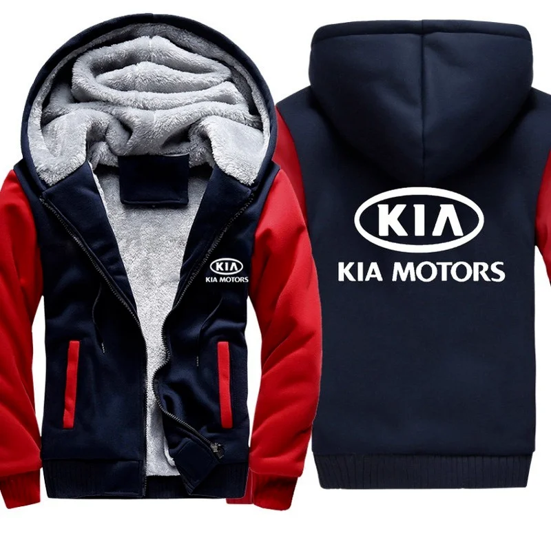 Hoodies Men KIA Car Logo Print Jacket Men Hoodies Casual Winter Thicken Warm Fleece cotton Zipper Raglan Coat Male Tracksuits U