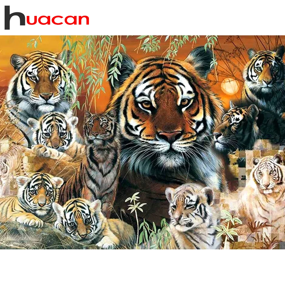 

Алмазная 5D картина Huacan «сделай сам», вышивка крестиком, тигр, мозаика, набор с животными, украшение для дома