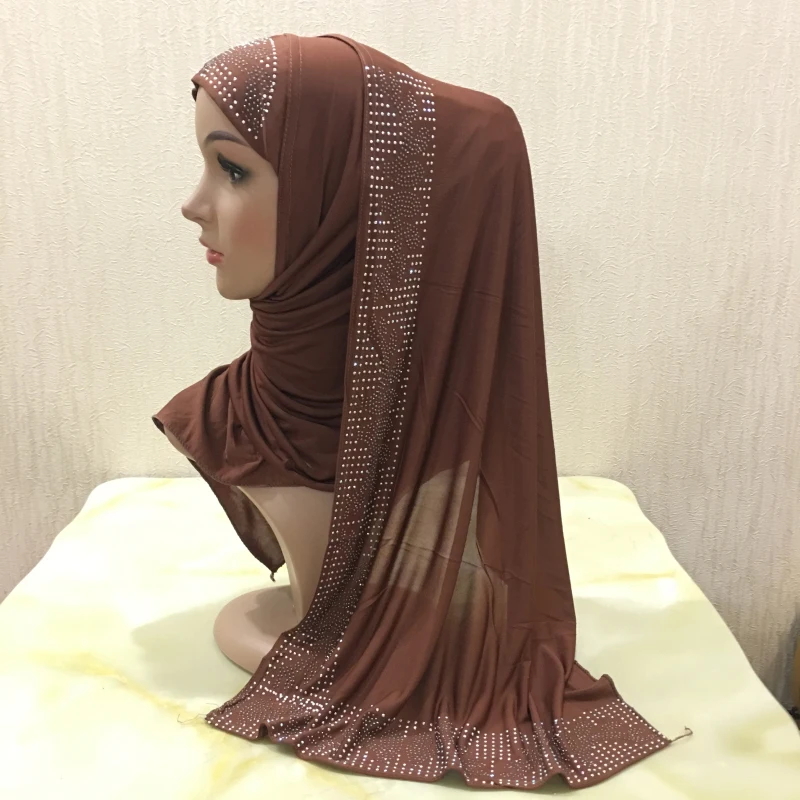 12 Цветов одна петля Щепка Стразы полиэстер Hijab шарф Мусульманский Исламский головной Обёрточная Бумага Обложка Одноцветный шарф