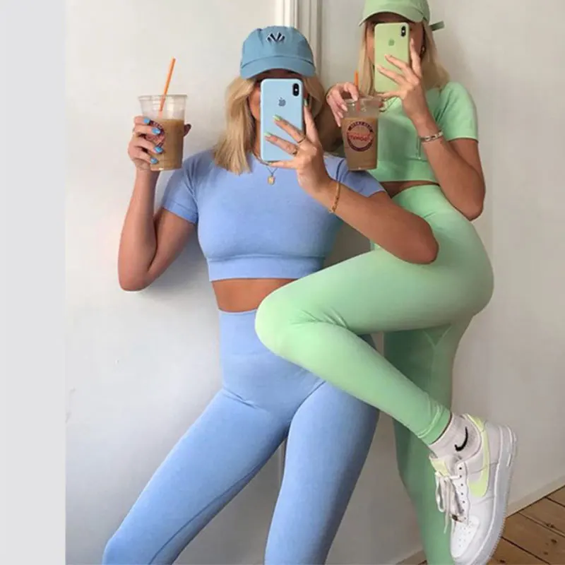

2020 Seamless Yoga Set Women Women's tracksuit 2 Piece Tight Crop Top Bra Legging Workout Outfit Fitness Gym Sportswear